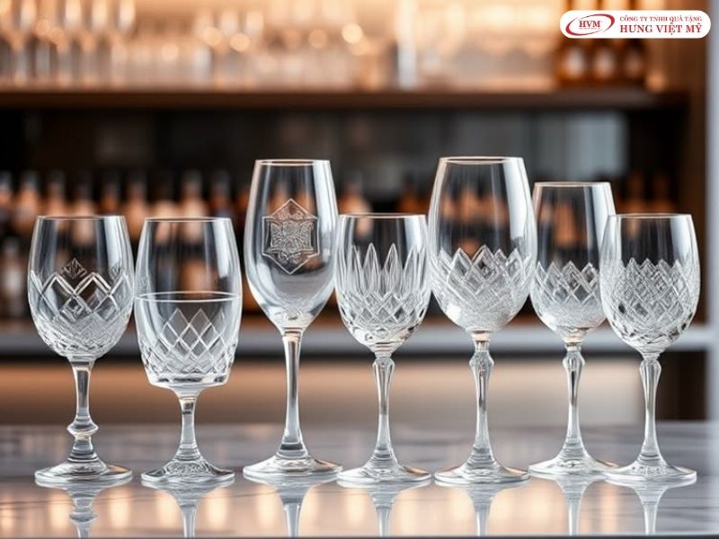 Bộ ly rượu pha lê trong suốt tôn lên nét quý phái cho không gian tiệc tiếp đón đối tác quan trọng.