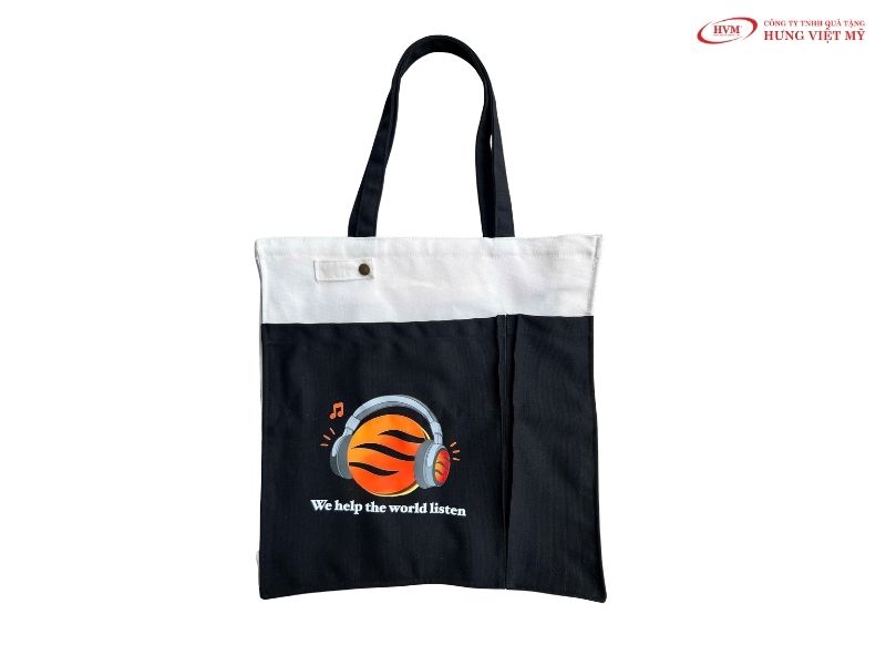 Túi vải canvas dệt dày dặn in thông điệp thương hiệu, phụ kiện thời trang thân thiện môi trường.