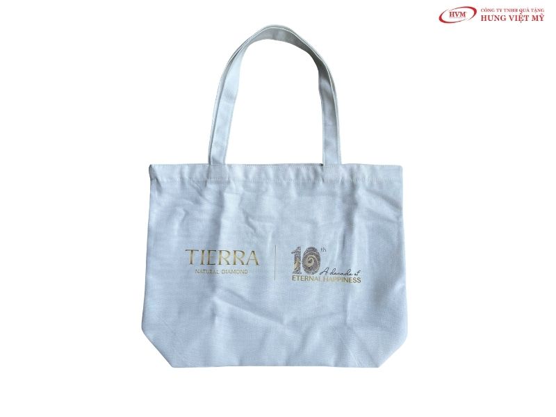 Túi canvas in logo và hình ảnh kỷ niệm 10 năm, dùng đi làm, đi chợ hay đựng tài liệu