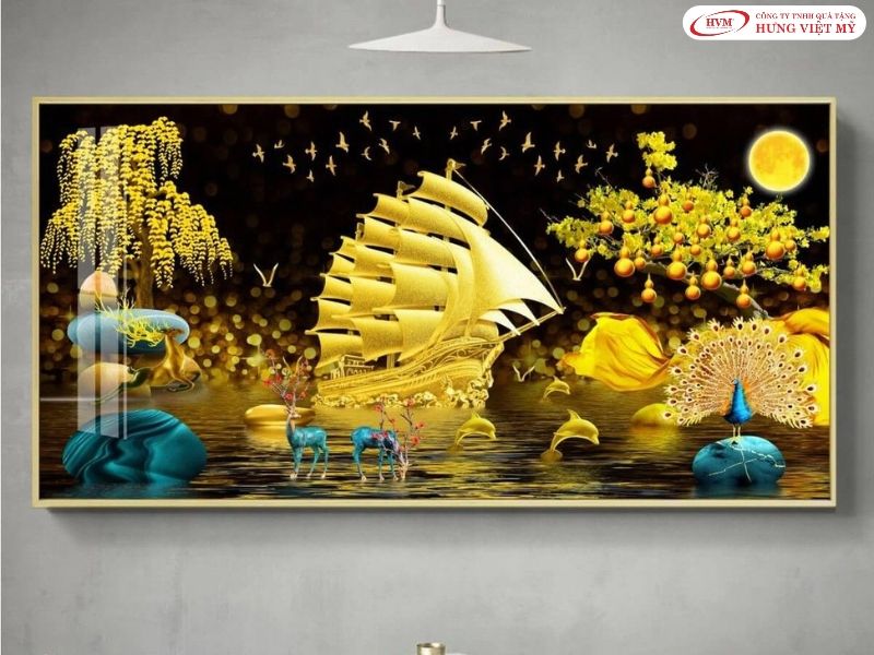 Tranh mạ vàng mã đáo thành công gửi lời chúc công trình thuận lợi.